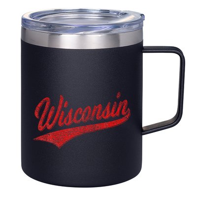 Wisconsin Varsity Script Classic Sports Jersey State Flag 12oz Stainless Steel Coffee Mug