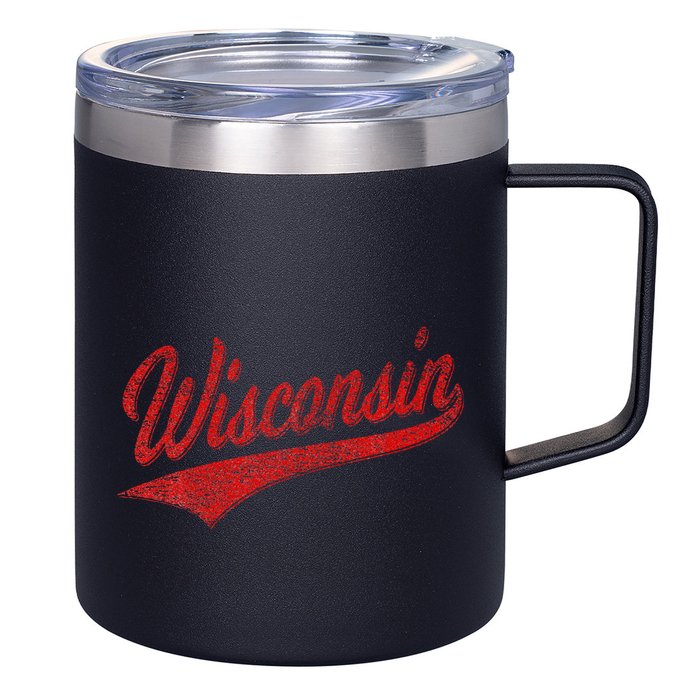 Wisconsin Varsity Script Classic Sports Jersey State Flag 12oz Stainless Steel Coffee Mug