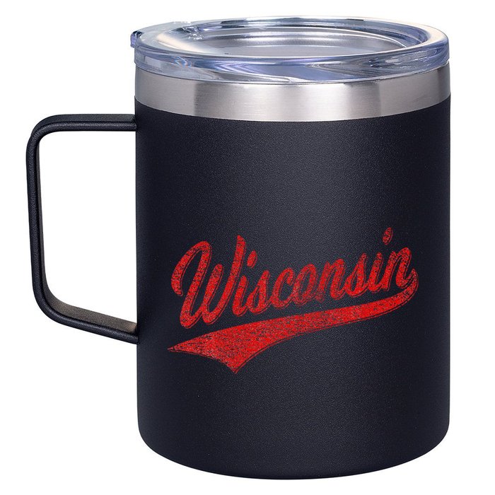 Wisconsin Varsity Script Classic Sports Jersey State Flag 12oz Stainless Steel Coffee Mug