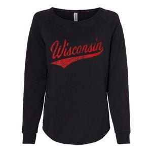 Wisconsin Varsity Script Classic Sports Jersey State Flag Womens California Wash Sweatshirt