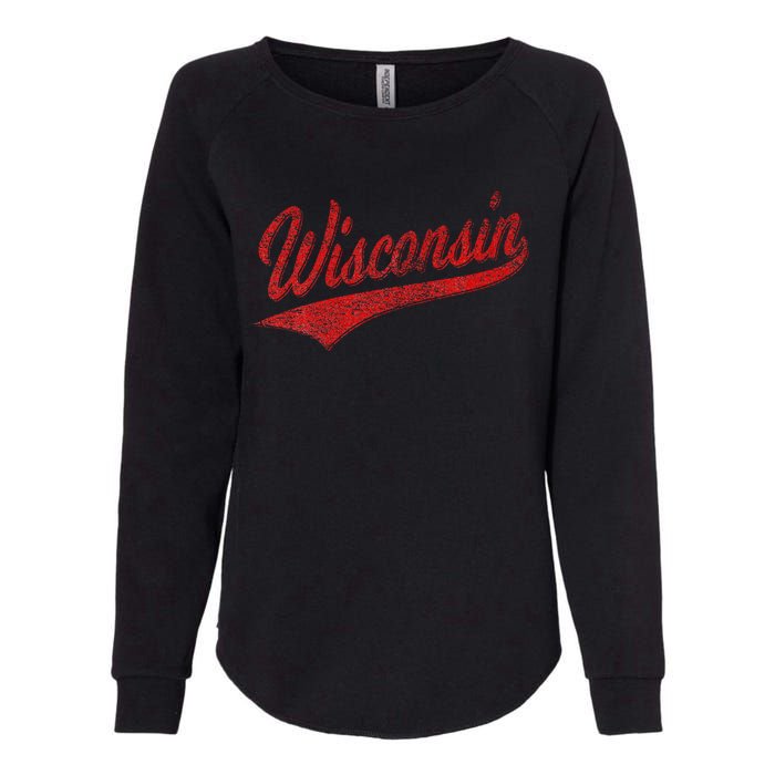 Wisconsin Varsity Script Classic Sports Jersey State Flag Womens California Wash Sweatshirt