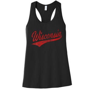 Wisconsin Varsity Script Classic Sports Jersey State Flag Women's Racerback Tank