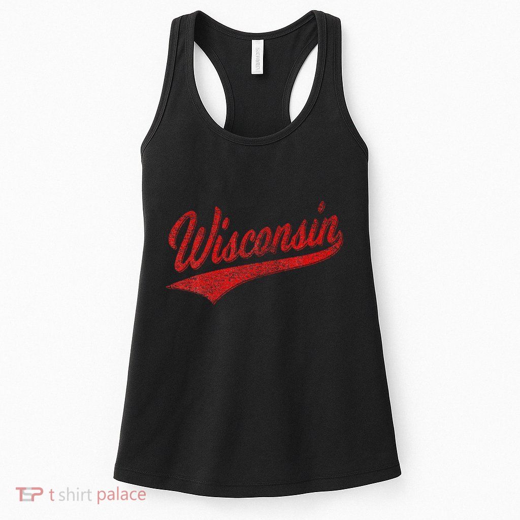 Wisconsin Varsity Script Classic Sports Jersey State Flag Womens Tank Top