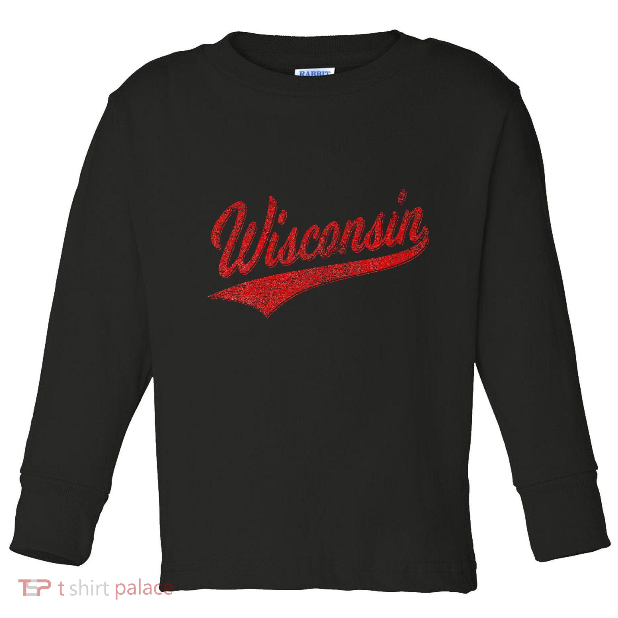Wisconsin Varsity Script Classic Sports Jersey State Flag Toddler Long Sleeve Shirt