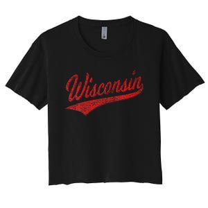 Wisconsin Varsity Script Classic Sports Jersey State Flag Women's Crop Top Tee