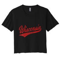 Wisconsin Varsity Script Classic Sports Jersey State Flag Women's Crop Top Tee