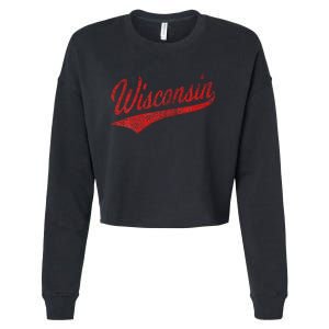 Wisconsin Varsity Script Classic Sports Jersey State Flag Cropped Pullover Crew