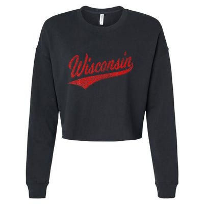 Wisconsin Varsity Script Classic Sports Jersey State Flag Cropped Pullover Crew