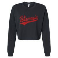 Wisconsin Varsity Script Classic Sports Jersey State Flag Cropped Pullover Crew