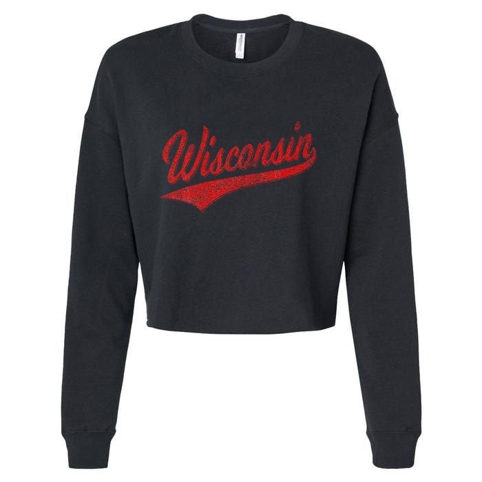 Wisconsin Varsity Script Classic Sports Jersey State Flag Cropped Pullover Crew
