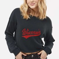 Wisconsin Varsity Script Classic Sports Jersey State Flag Cropped Pullover Crew