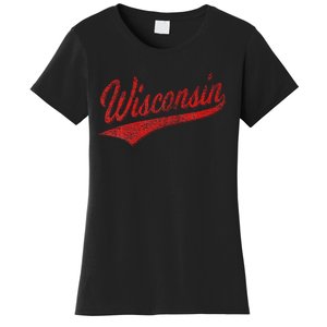 Wisconsin Varsity Script Classic Sports Jersey State Flag Women's T-Shirt