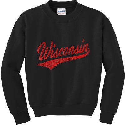 Wisconsin Varsity Script Classic Sports Jersey State Flag Kids Sweatshirt