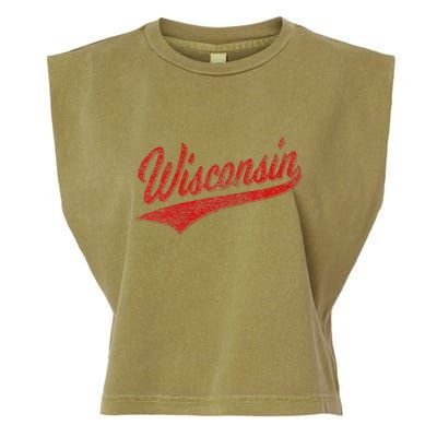 Wisconsin Varsity Script Classic Sports Jersey State Flag Garment-Dyed Women's Muscle Tee