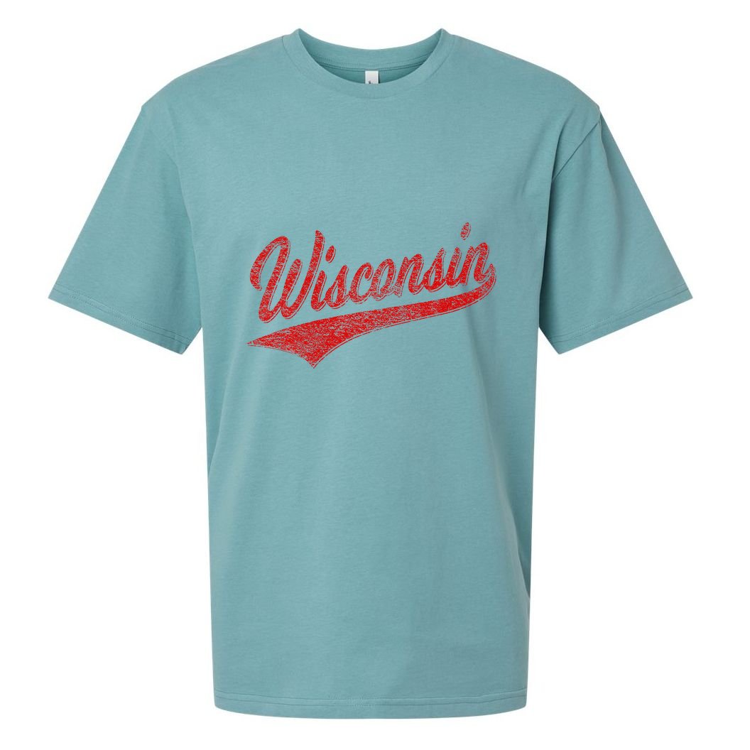 Wisconsin Varsity Script Classic Sports Jersey State Flag Sueded Cloud Jersey T-Shirt