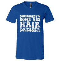 Womens Vintage Somebody's Bomb Ass Hairdresser V-Neck T-Shirt