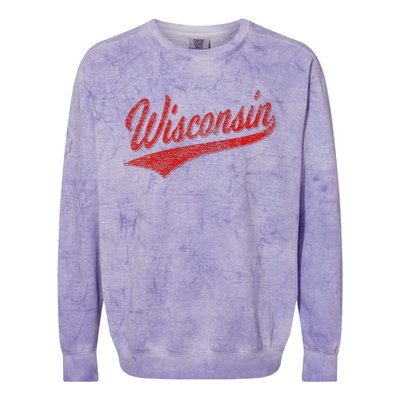 Wisconsin Varsity Script Classic Sports Jersey State Flag Colorblast Crewneck Sweatshirt