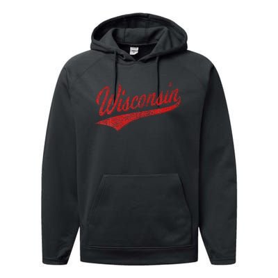 Wisconsin Varsity Script Classic Sports Jersey State Flag Performance Fleece Hoodie