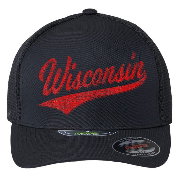 Wisconsin Varsity Script Classic Sports Jersey State Flag Flexfit Unipanel Trucker Cap