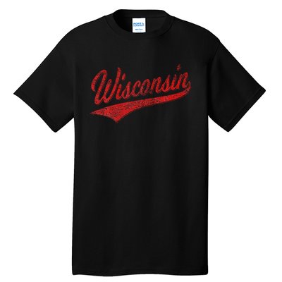 Wisconsin Varsity Script Classic Sports Jersey State Flag Tall T-Shirt