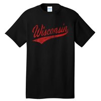 Wisconsin Varsity Script Classic Sports Jersey State Flag Tall T-Shirt