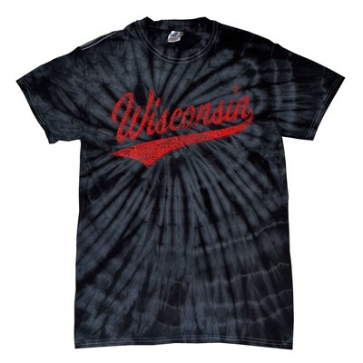 Wisconsin Varsity Script Classic Sports Jersey State Flag Tie-Dye T-Shirt