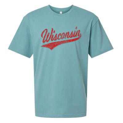 Wisconsin Varsity Script Classic Sports Jersey State Flag Sueded Cloud Jersey T-Shirt