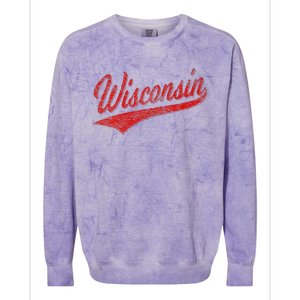 WISCONSIN VARSITY SCRIPT CLASSIC SPORTS JERSEY STATE FLAG Colorblast Crewneck Sweatshirt