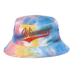 WISCONSIN VARSITY SCRIPT CLASSIC SPORTS JERSEY STATE FLAG Tie Dye Newport Bucket Hat