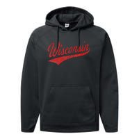 WISCONSIN VARSITY SCRIPT CLASSIC SPORTS JERSEY STATE FLAG Performance Fleece Hoodie