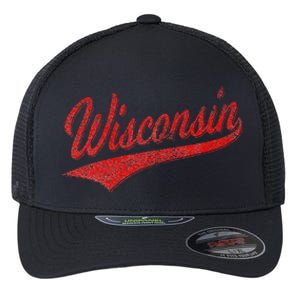 WISCONSIN VARSITY SCRIPT CLASSIC SPORTS JERSEY STATE FLAG Flexfit Unipanel Trucker Cap