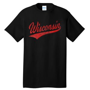 WISCONSIN VARSITY SCRIPT CLASSIC SPORTS JERSEY STATE FLAG Tall T-Shirt