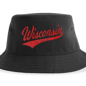 WISCONSIN VARSITY SCRIPT CLASSIC SPORTS JERSEY STATE FLAG Sustainable Bucket Hat