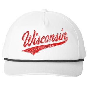 WISCONSIN VARSITY SCRIPT CLASSIC SPORTS JERSEY STATE FLAG Snapback Five-Panel Rope Hat