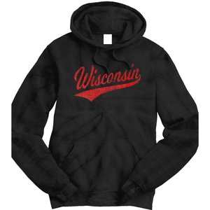 WISCONSIN VARSITY SCRIPT CLASSIC SPORTS JERSEY STATE FLAG Tie Dye Hoodie