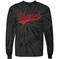 WISCONSIN VARSITY SCRIPT CLASSIC SPORTS JERSEY STATE FLAG Tie-Dye Long Sleeve Shirt