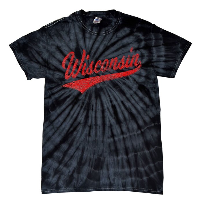 WISCONSIN VARSITY SCRIPT CLASSIC SPORTS JERSEY STATE FLAG Tie-Dye T-Shirt