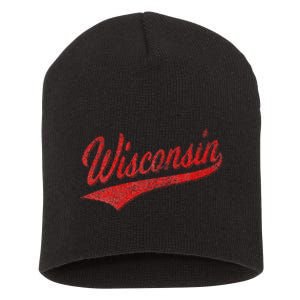 WISCONSIN VARSITY SCRIPT CLASSIC SPORTS JERSEY STATE FLAG Short Acrylic Beanie