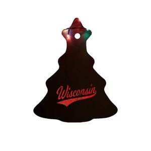 WISCONSIN VARSITY SCRIPT CLASSIC SPORTS JERSEY STATE FLAG Ceramic Tree Ornament