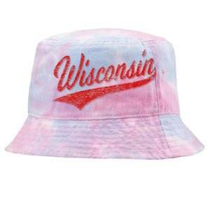 WISCONSIN VARSITY SCRIPT CLASSIC SPORTS JERSEY STATE FLAG Tie-Dyed Bucket Hat