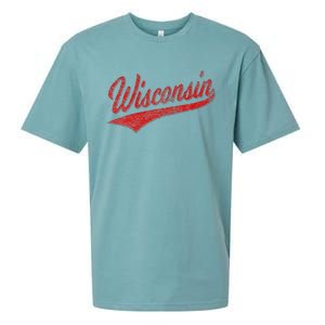 WISCONSIN VARSITY SCRIPT CLASSIC SPORTS JERSEY STATE FLAG Sueded Cloud Jersey T-Shirt