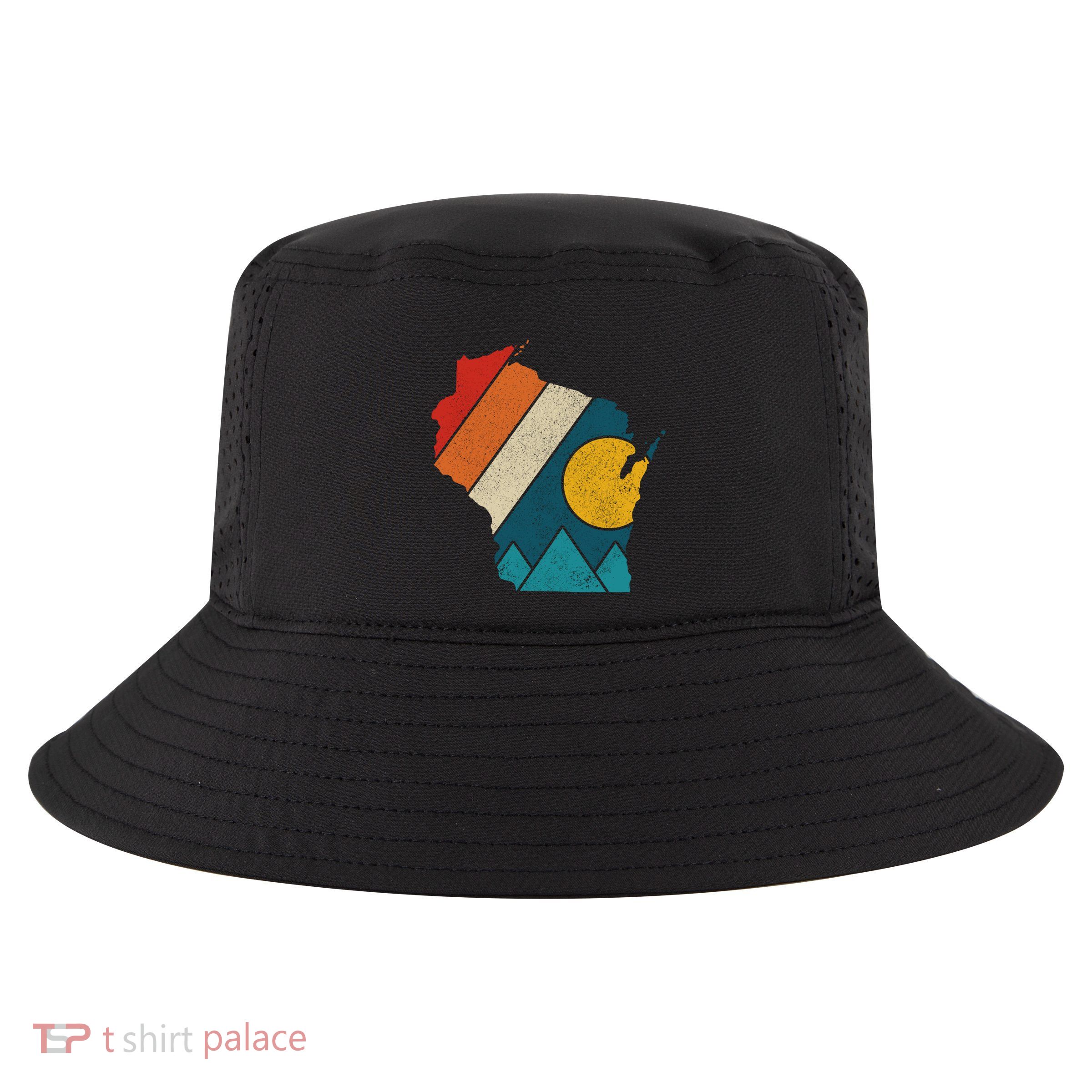 Wisconsin Vintage State Map Mountains Hiking Pride Gift Cool Comfort Performance Bucket Hat