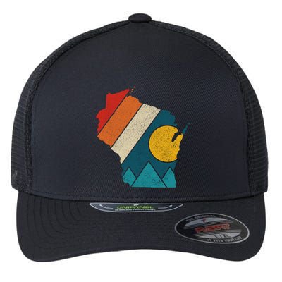 Wisconsin Vintage State Map Mountains Hiking Pride Gift Flexfit Unipanel Trucker Cap