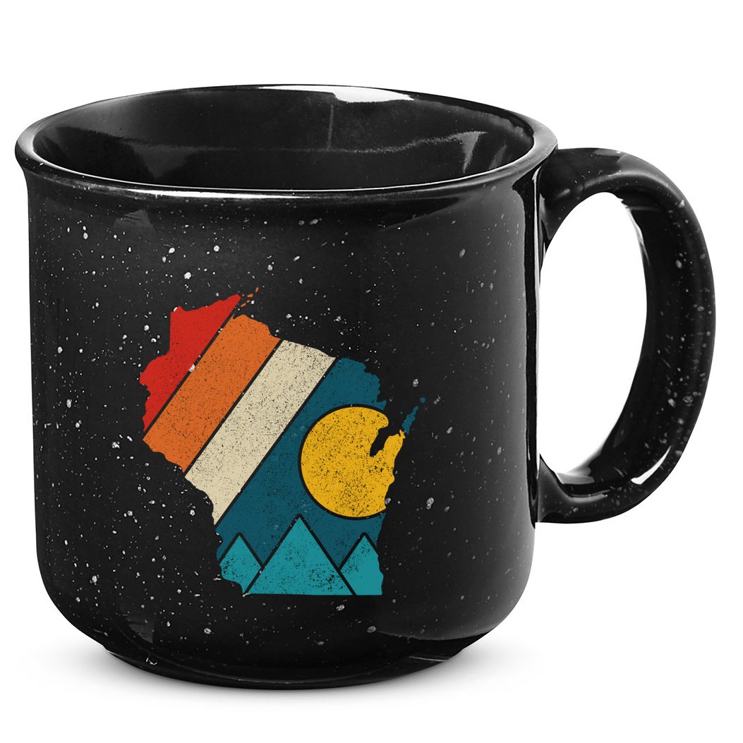 Wisconsin Vintage State Map Mountains Hiking Pride Gift 15oz Campfire Ceramic Mug