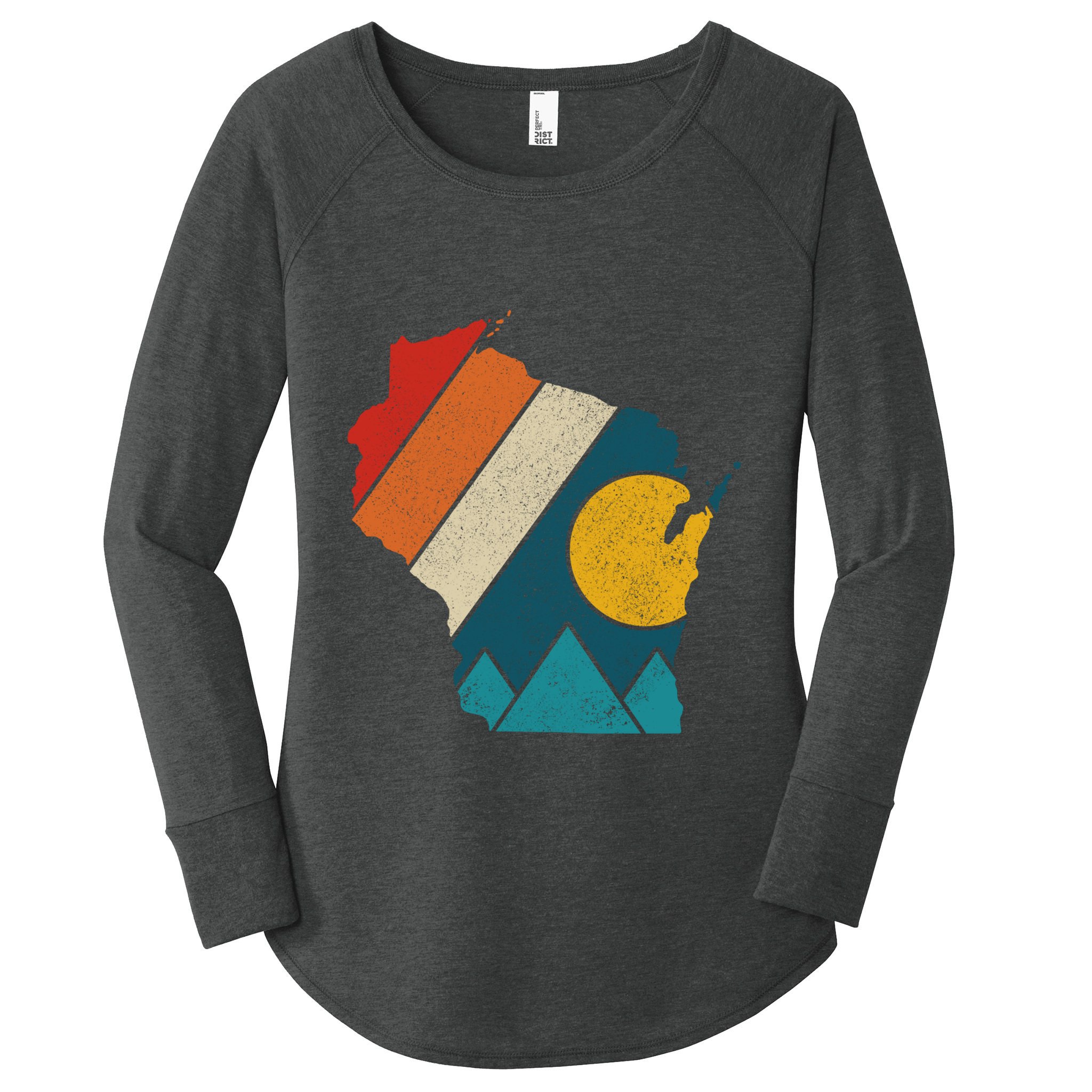 Wisconsin Vintage State Map Mountains Hiking Pride Gift Women's Perfect Tri Tunic Long Sleeve Shirt