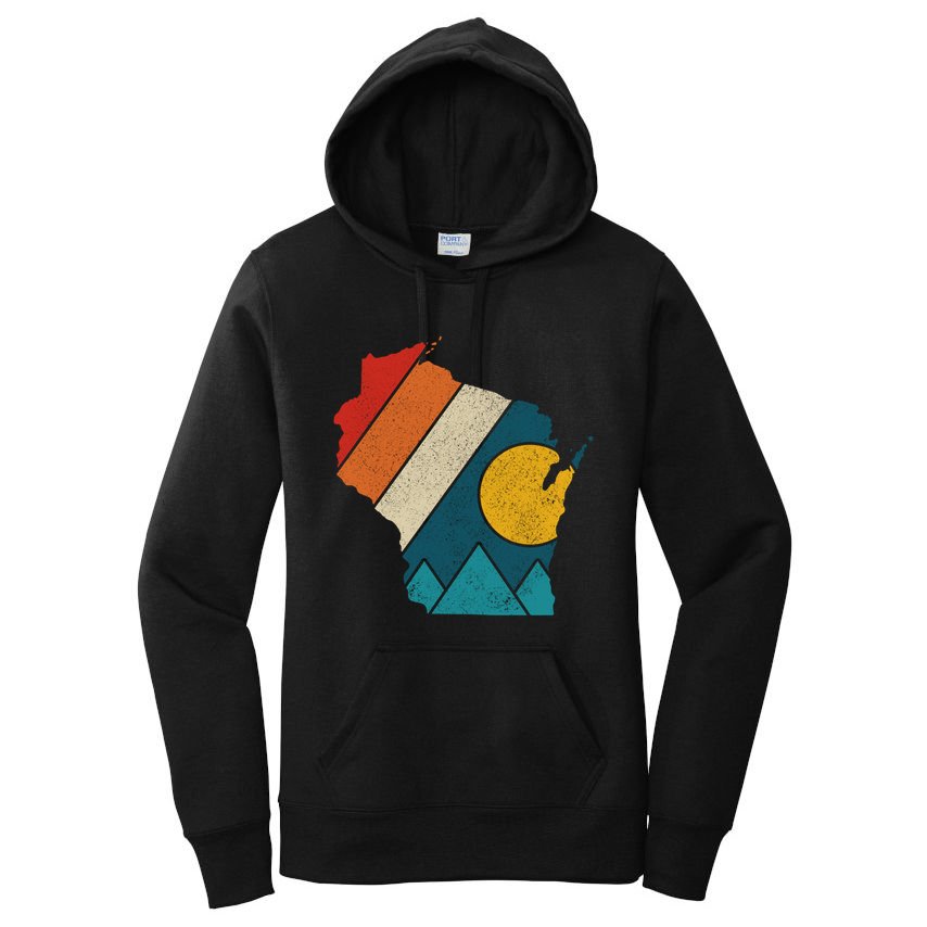 Wisconsin Vintage State Map Mountains Hiking Pride Gift Women's Pullover Hoodie