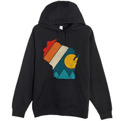 Wisconsin Vintage State Map Mountains Hiking Pride Gift Premium Pullover Hoodie