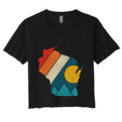 Wisconsin Vintage State Map Mountains Hiking Pride Gift Crop Top
