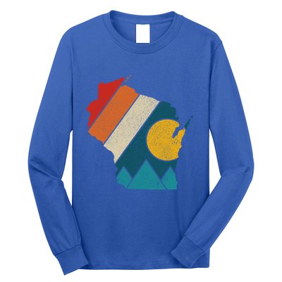 Wisconsin Vintage State Map Mountains Hiking Pride Gift Long Sleeve Shirt