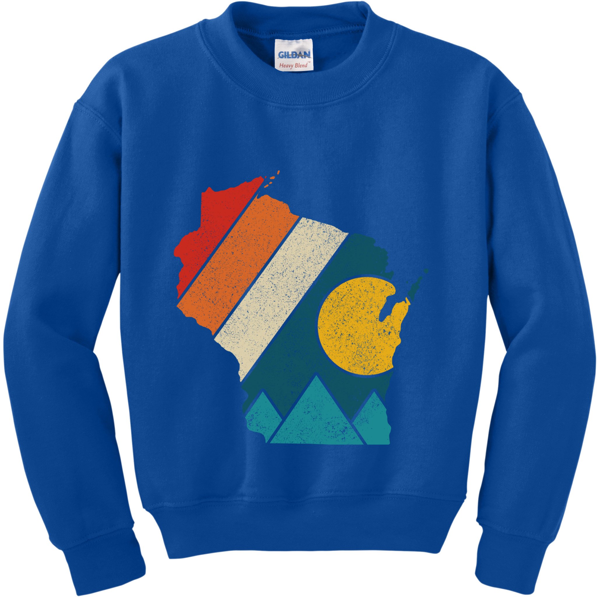 Wisconsin Vintage State Map Mountains Hiking Pride Gift Kids Sweatshirt